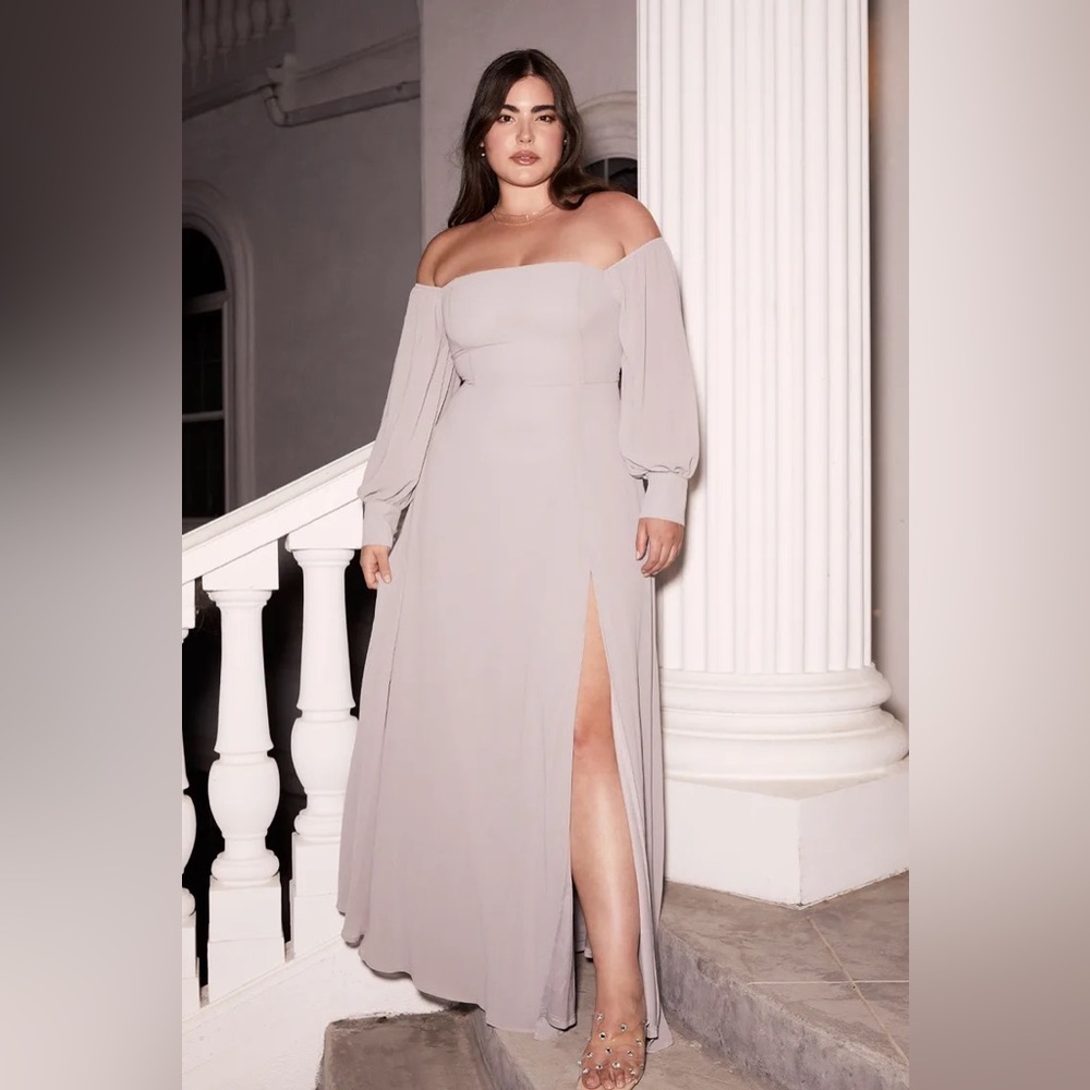 Lulus Feel the Romance Grey Off-the-Shoulder Maxi Dress